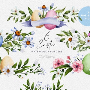 Ostern Sublimation Bordüre Clipart Aquarell Blumenrahmen mit Ostereiern und Blumenrand Blumenrahmen digitales Scrapbook Scrapbook Kit