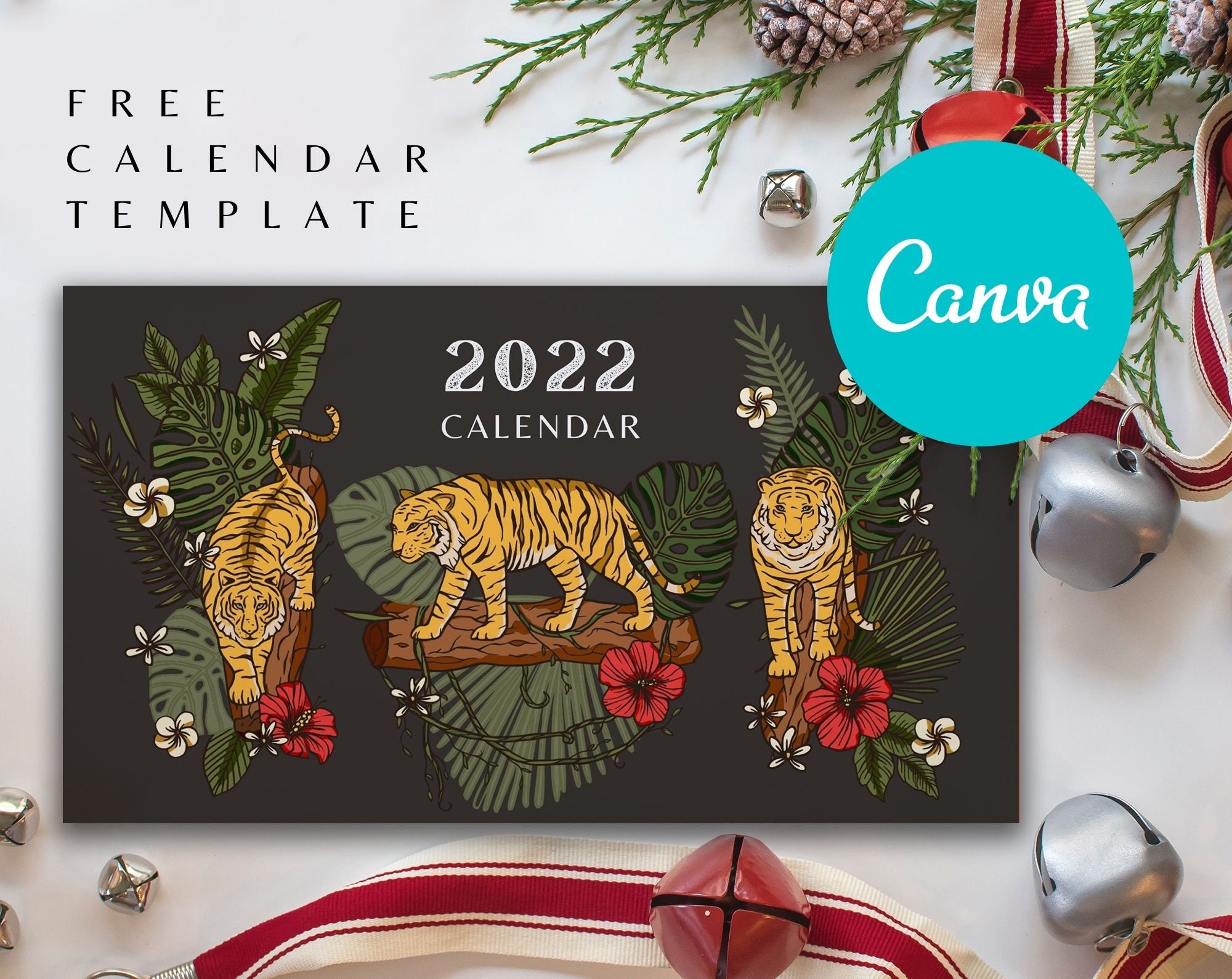 tiger printable 2022 calendar template 2022 monthly calendar etsy canada