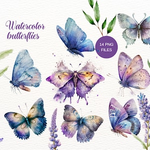 Aquarell Schmetterling Clipart Aquarell Lavendel Clipart Schmetterling Clip Art Schmetterling png Blumen-Clipart Lavendel Pflanze Schmetterling Malerei