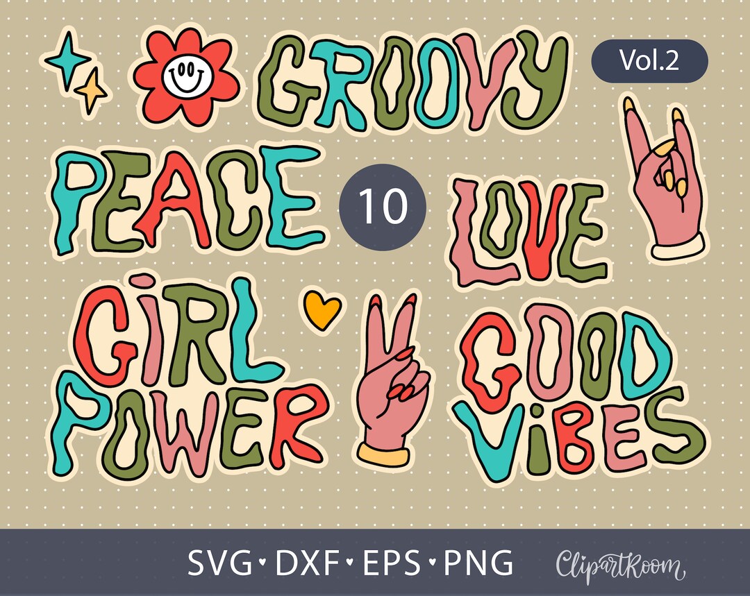 Groovy Hippie SVG Bundle: Retro Font, Peace, Love (digital Files) - Etsy