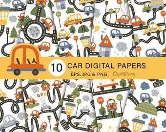 Paquete de papeles digitales de coches: Papeles de scrapbooking para bebé niño (descarga digital)