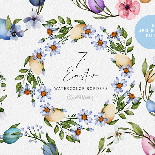 Easter wreath clip art watercolor floral clipart Easter png Easter eggs  bright floral watercolor with Easter eggs and botanical clip art