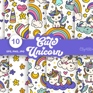 Unicorn PNG Unicorn Clipart Cute Unicorns Digital Paper Seamless Files Unicorn Rainbow Baby Pattern Rainbow Digital Paper Backgrounds