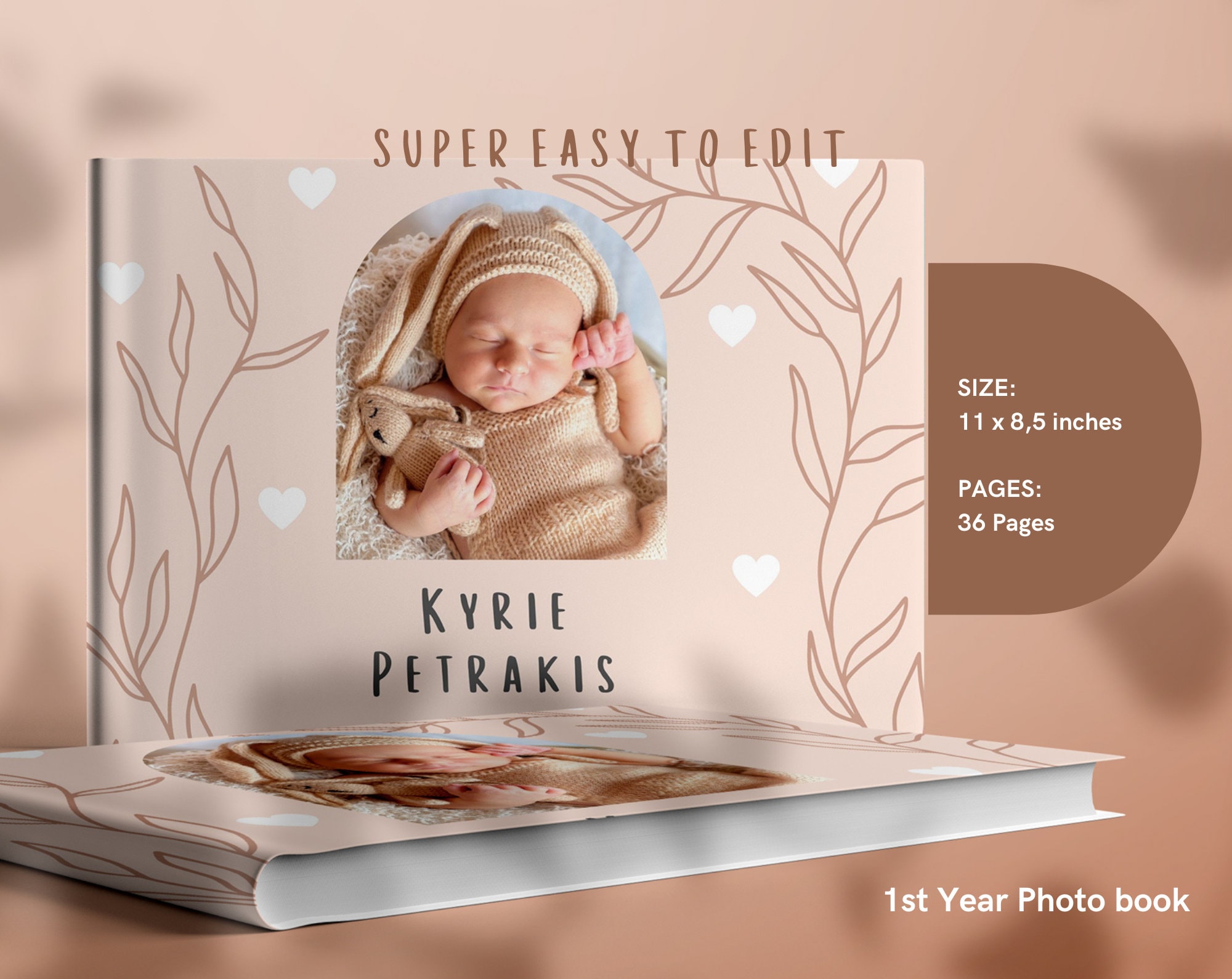 Baby Book Template Photo Book Canva Template Photo Album Baby Shower  Printable Template Family Photo Album 
