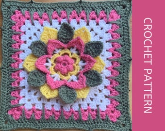 3D Flower Granny Square Pattern, layered crochet pattern with video tutorial