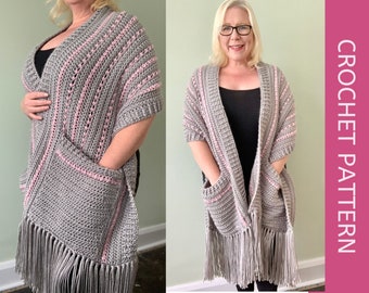 Crochet Pocket Shawl Pattern, crochet shawl wrap pattern with pockets