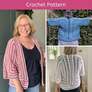 Summer Crochet Granny Hexagon Cardigan Pattern, Written for Sizes XS-5XL