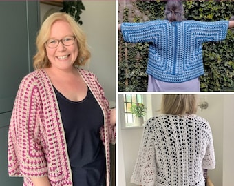 Summer Crochet Granny Hexagon Cardigan Pattern, Written for Sizes XS-5XL