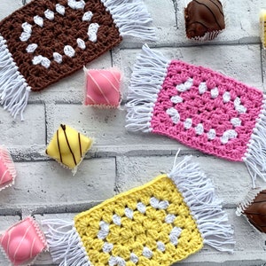 Crochet Mug Rug pattern, Crochet Coaster pattern made with Granny Rectangles