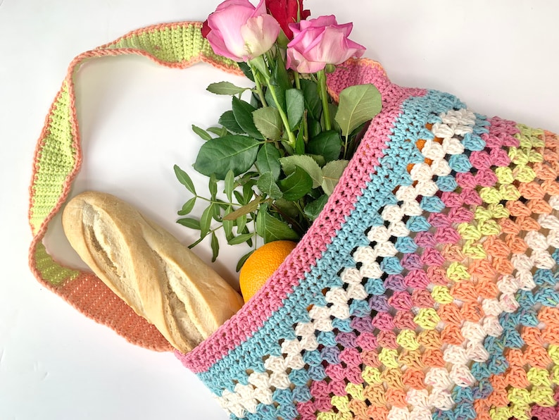 Crochet Bag pattern, eco friendly market bag using granny stitch pattern, beginner crochet project image 8