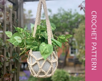 Easy Crochet Plant Hanging Pattern, Crochet Macramé Plant hanger for beginners