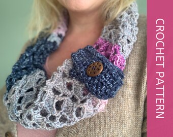Crochet Infinity Scarf Pattern, Crochet Lace Cowl Pattern with removable crochet cuff