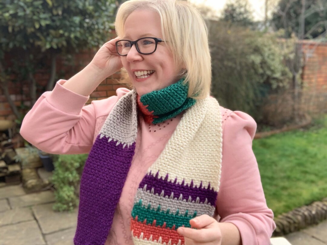 Stripy Crochet Linen Stitch Scarf for Beginners With Spike Stitch Etsy UK