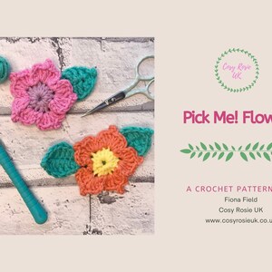 Beginner Easy Crochet Flower pattern, crochet applique, pretty crochet flower image 3