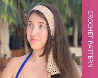 Padrão de cachecol de crochê para penteados de verão, padrão de faixa de cabeça feminina, padrão de cachecol de crochê