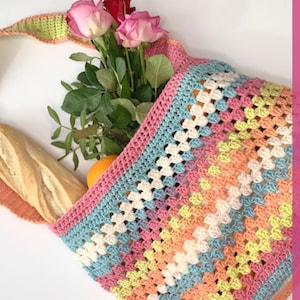 Crochet Bag pattern, eco friendly market bag using granny stitch pattern, beginner crochet project