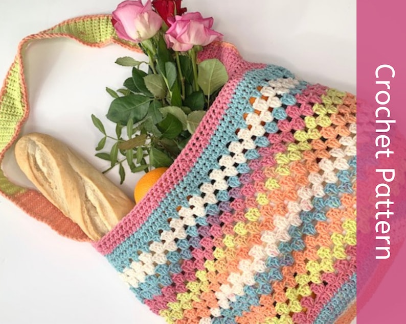 Crochet Bag pattern, eco friendly market bag using granny stitch pattern, beginner crochet project image 1