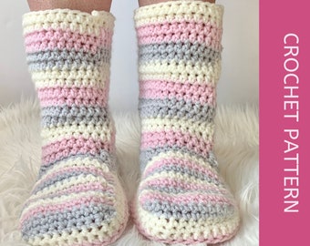 Beginner Crochet Slipper Boot Pattern in Adult sizes, simple crochet slipper pattern