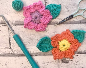 Beginner Easy Crochet Flower pattern, crochet applique, pretty crochet flower