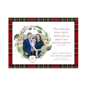 Tarjeta de Navidad imprimible tartaide tartan monograma cresta clásico