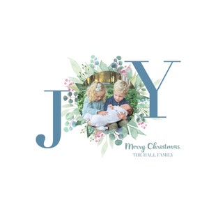 Carte de Noël aquarelle imprimable Joy couronne vert vert rose