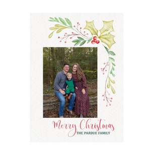 Tarjeta de Navidad imprimible acuarela floral holly