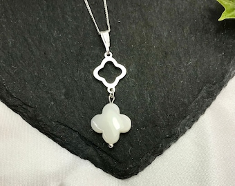 Mother of Pearl Clover Pendant Clover Necklace Sterling Silver Necklace MOP Pendant White Clover Pendant Gift for her Unique Design