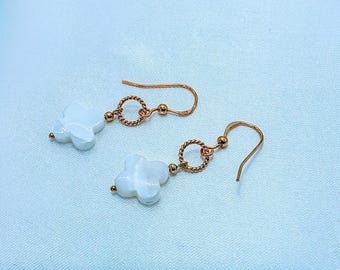 Mother of Pearl Clover Earrings Gold Vermeil Sterling Silver Earrings MOP Drops Gold Clover Earrings Gift for her White Clover Earrings