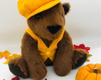 Orsacchiotto fatto a mano: costume da raccolto autunnale, peluche da collezione