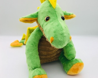 Drago di peluche verde fatto a mano: morbido animale di peluche in pile