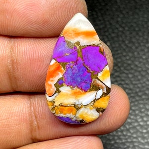 Arizona Mohave Türkis mit Spiny Oyster Cabochon,Birnenform Cabochon,17 cts, 17.78 x 30.65 x 3.80 mm ca