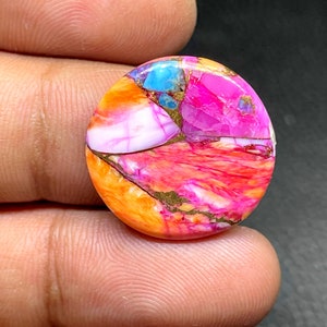 Arizona Mohave Türkis mit Spiny Oyster Cabochon, runde Form Cabochon, 15 cts, 22,10 x 3,55 mm ca
