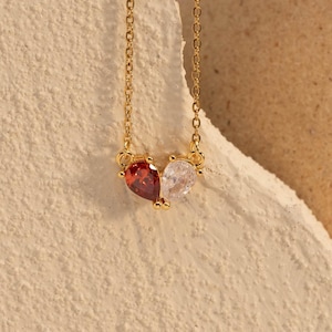 Personalised Heart Birthstone Necklace for Women - 2 Birthstone Jewelry - Gold Heart Necklace for Couple - Romantic Anniversary Gift for Her