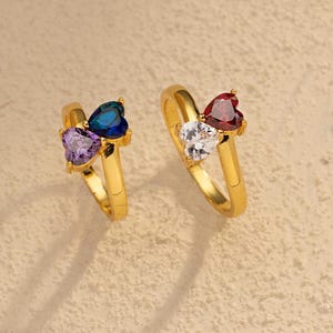 Personalized 2 Birthstone Ring - Heart Birthstone Ring - Unique Birthstone Ring - Anniversary Gift for Girlfriend Wife - Perfect Couple Gift