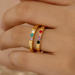 Personalized Multi Birthstone Rings - Family Birthstone Ring - Tiny Birthstone Ring for Grandma - Personalized Mother Ring - Unique Gift