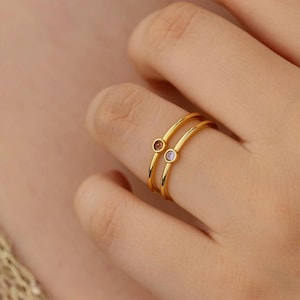 Dainty Birthstone Ring:  Stacking Ring with Zirconia