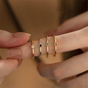 Gold Birthstone Ring: Minimalist Stacking Ring with Zirconia