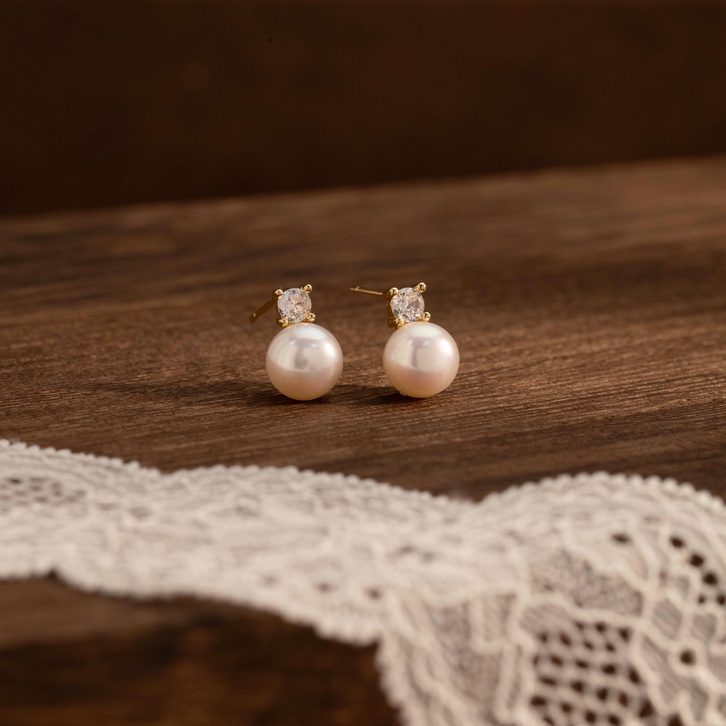 Boucles D'oreilles Mignonnes En Perles De Culture Et Zircon - Alliage, Fermoir Clous, Neuf Sans Emballage