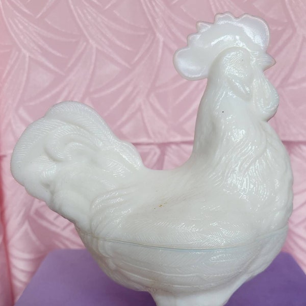 Opalescent, Milk Glass, Covered Rooster, Hand Painted, Yellow Feet, Farmhouse, French Country, Decor, Farmhouse Chic, Westmoreland Glass