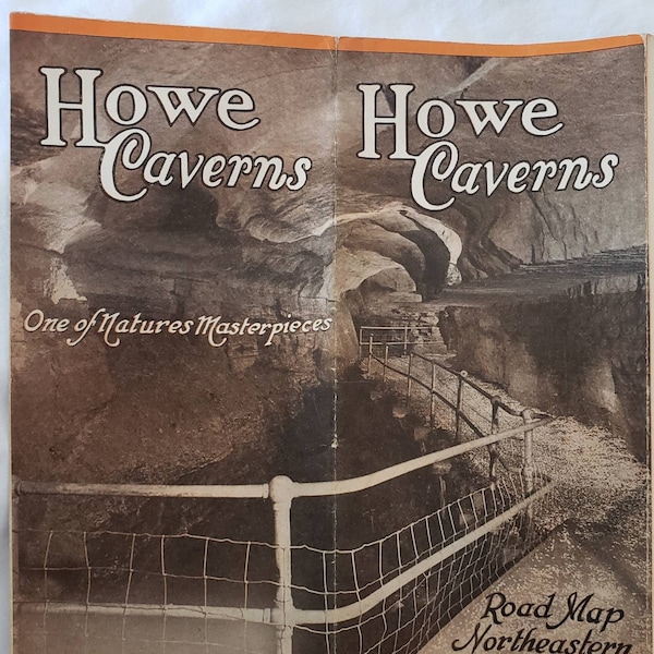 Scarce, 1930's, Howe Caverns, One of Nature's Masterpieces, Road Map, Northeastern United States, Pictorial, Maps, Pamphlet