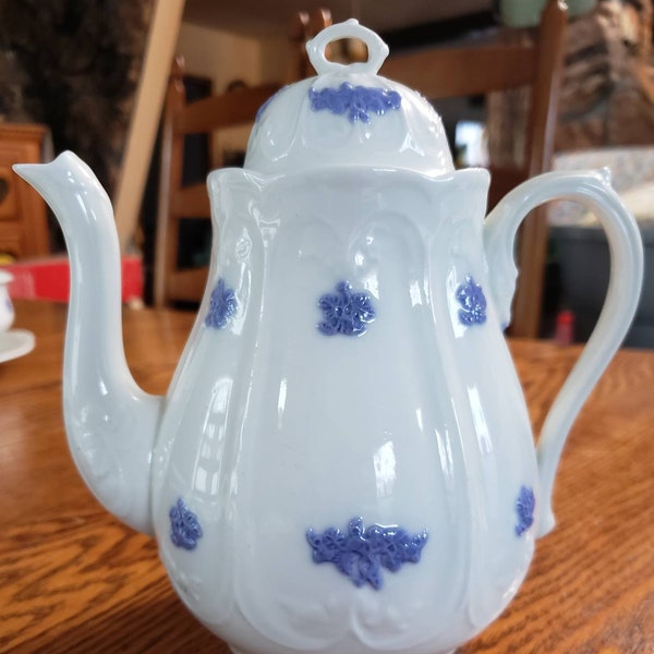 1900's, Vintage, Adderley, Coffee Pot, Chelsea, Blue Grape, Bone China, England, Farmhouse Decor, Poorman's Wedgewood, Grandmother's Ware