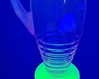 Large, Vintage, Covered Pitcher, Watermelon, Tiffin, Fenton, Uranium, Glass, Applied, Twisted, Handle, 13" Tall, Glow in the Dark