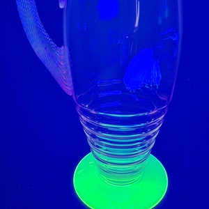 Large, Vintage, Covered Pitcher, Watermelon, Tiffin, Fenton, Uranium, Glass, Applied, Twisted, Handle, 13 Tall, Glow in the Dark image 1