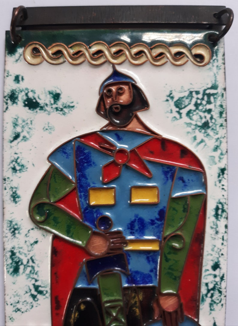 Russian Cloisonne Copper Wall Plaque Russian Enamel Wall Hanging Repouss\u00e9 Copper Enamel Plaque Copper Relief Dobrynya Nikitich