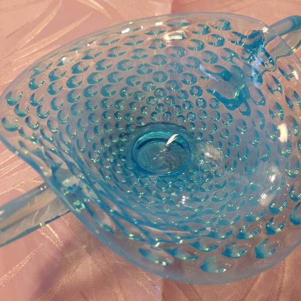 Vintage, Fenton, Aqua Blau, Opalescent, Hobnail, Klein, Henkelschale, Korb, Knick Knacks, Candy