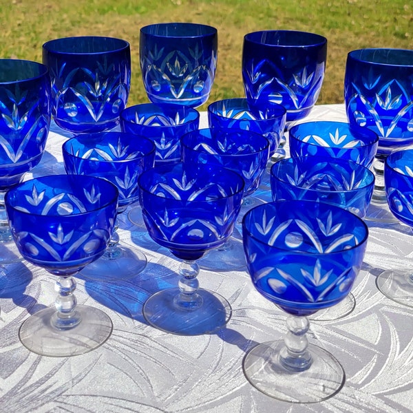 Cobalt, Blue, Cut to Clear, Crystal, Bohemian, Stemware, Goblet, Goblets, Wine, Champagne, Champagnes, Glass, Glasses, Barware