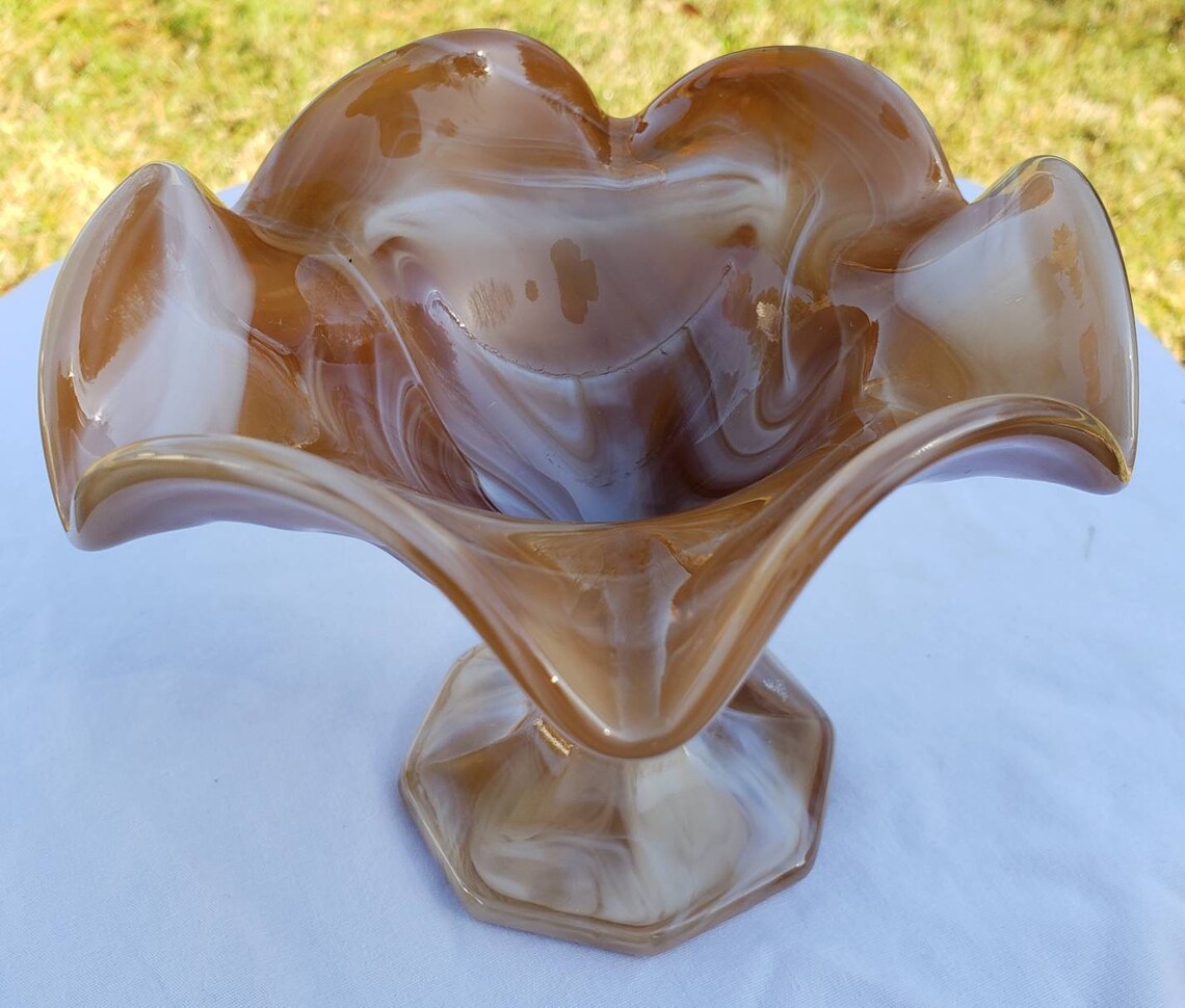 Imperial Glass Caramel Slag Chocolate Slag Footed Jelly Etsy