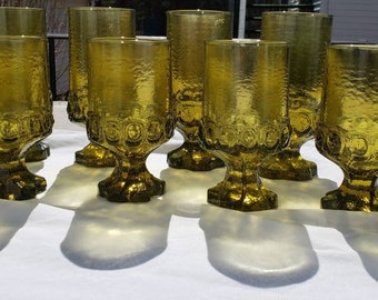 Vintage, 1970's, Tiffin, Citron Green, Madeira, Franciscan, Iced Tea, Glass, Glasses, Water Goblet, Goblets, Avacado, Glasses, Footed, Heavy