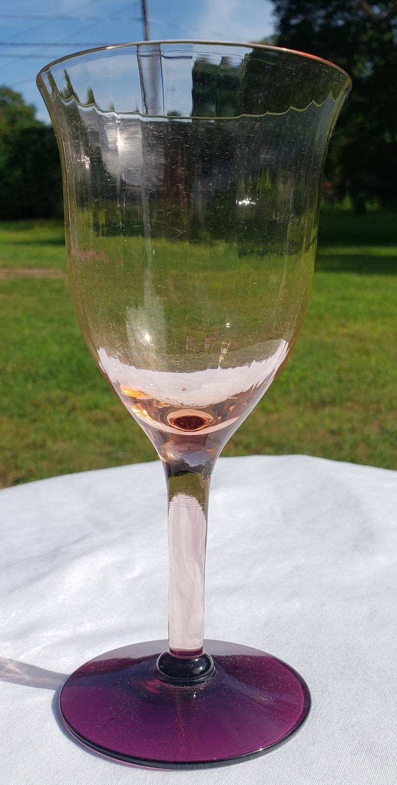 Amethyst Plum Elegant Glass Lonaconing Patt# UGWS-02 Utility Glass Ribbed Water Goblets Rare 1920's MD Pink