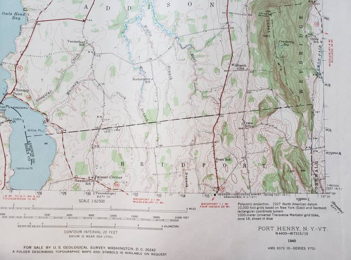 Antique Port Henry New York Lake Champlain Vermont 1945 Etsy